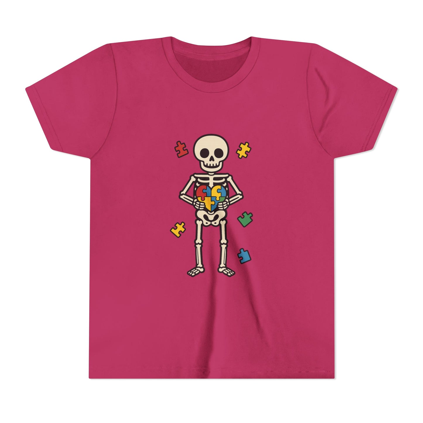 Spooky Skeleton Puzzle Heart Kids Tee β Fun Halloween Youth Shirt