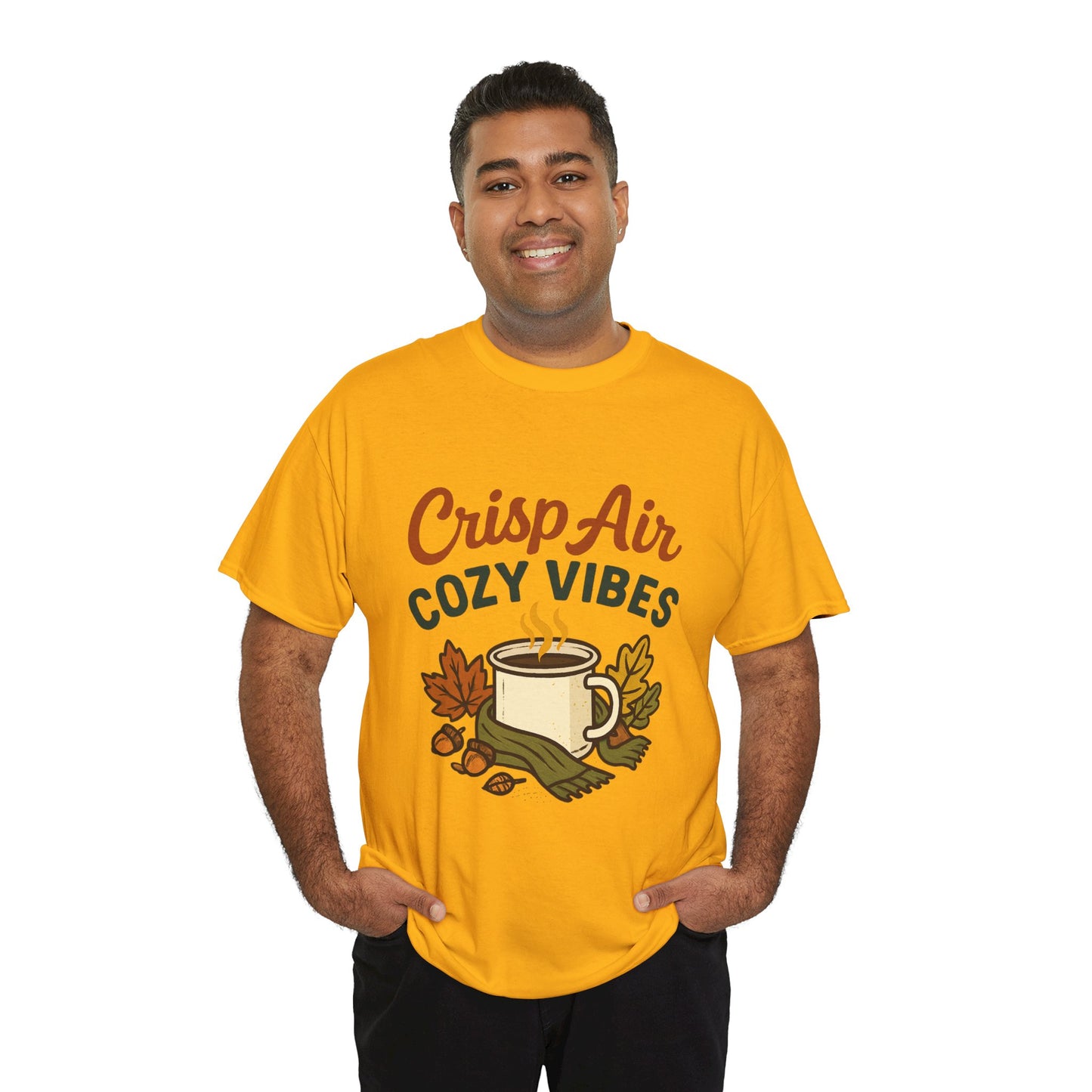 Fall Graphic Tee | Crisp Air Cozy Vibes Unisex Cotton Shirt, Autumn Apparel