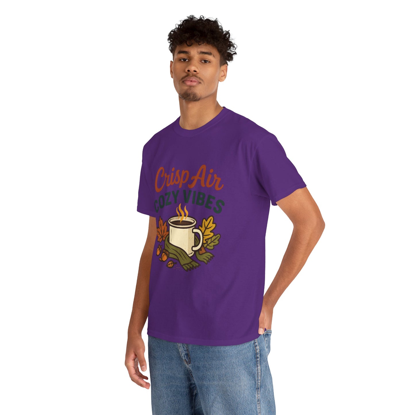 Fall Graphic Tee | Crisp Air Cozy Vibes Unisex Cotton Shirt, Autumn Apparel