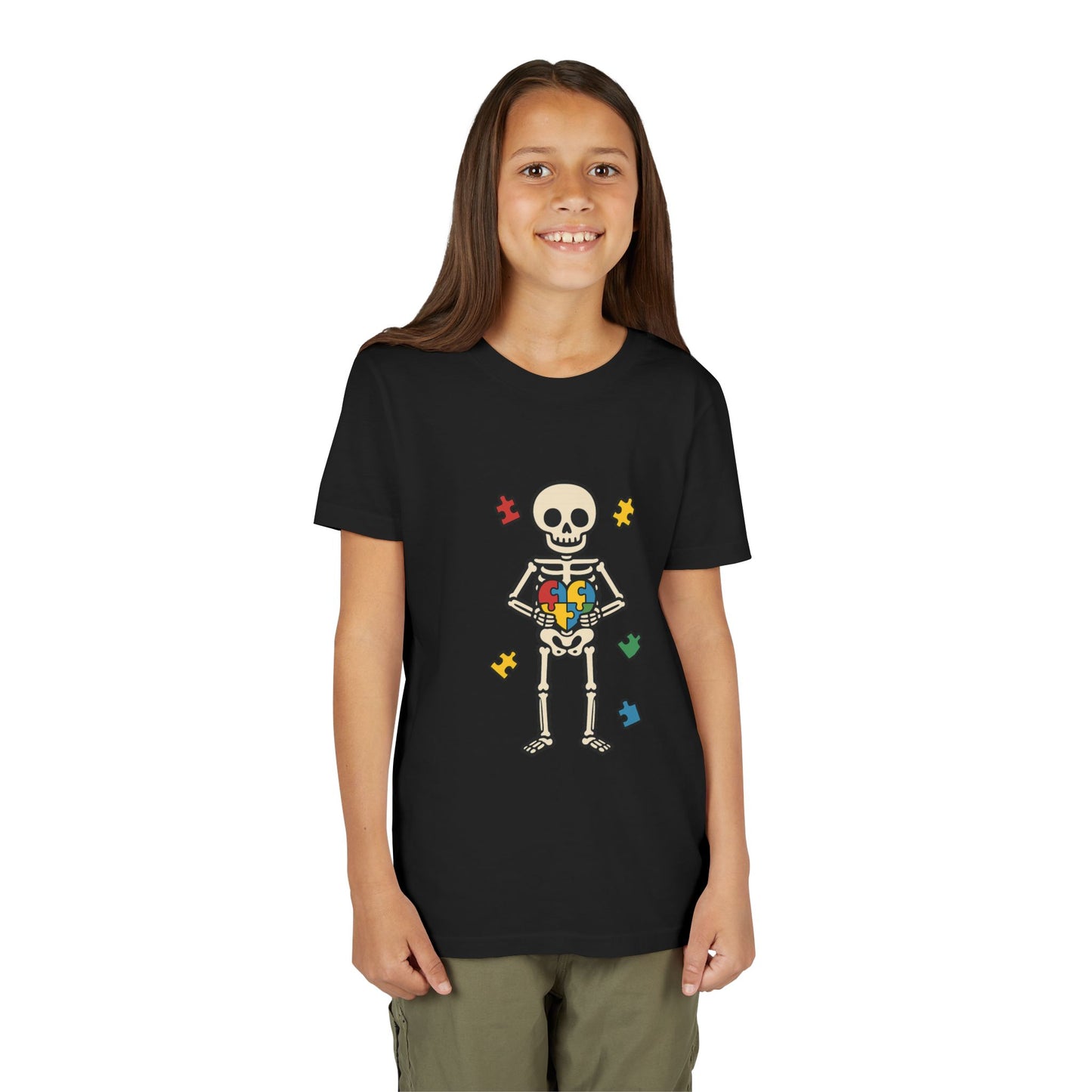 Spooky Skeleton Puzzle Heart Kids Tee β Fun Halloween Youth Shirt