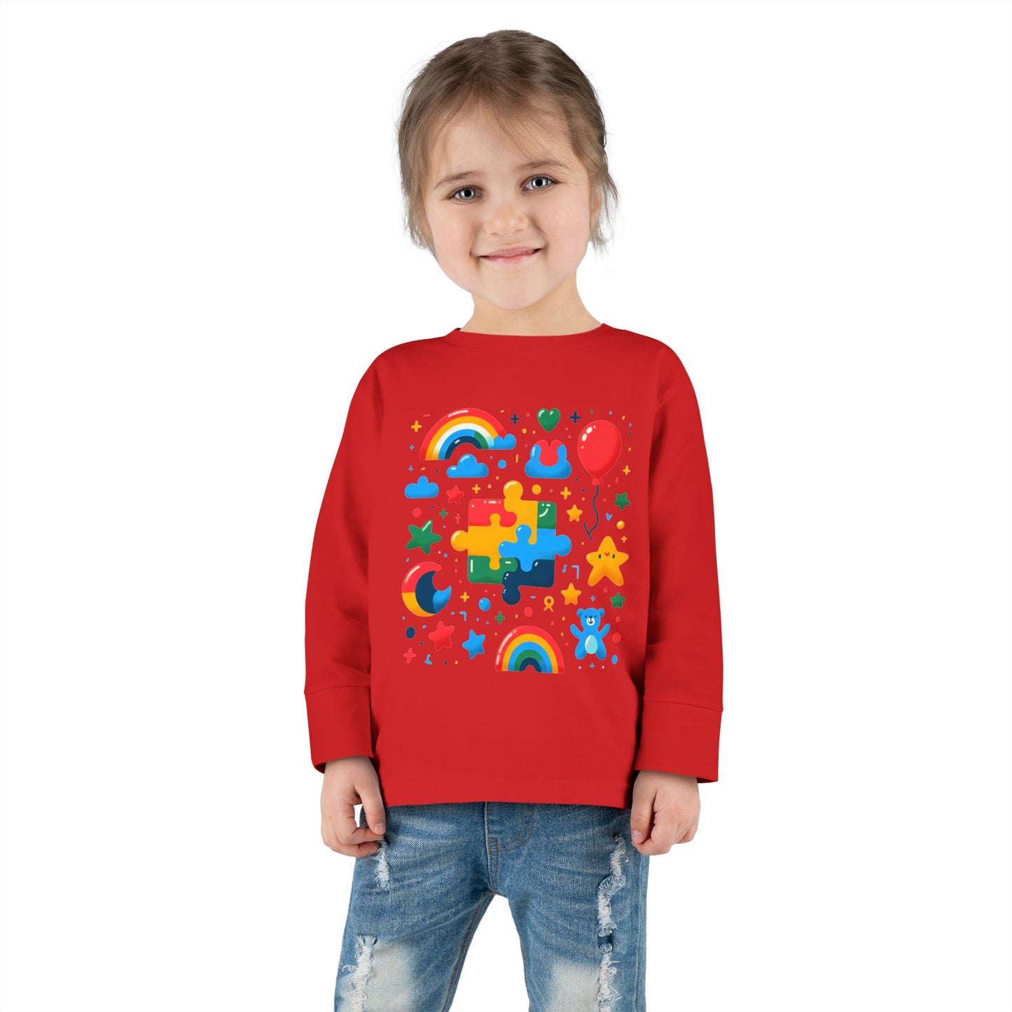 Rainbow Puzzle Toddler Shirt – Fun Long Sleeve Tee for Kids