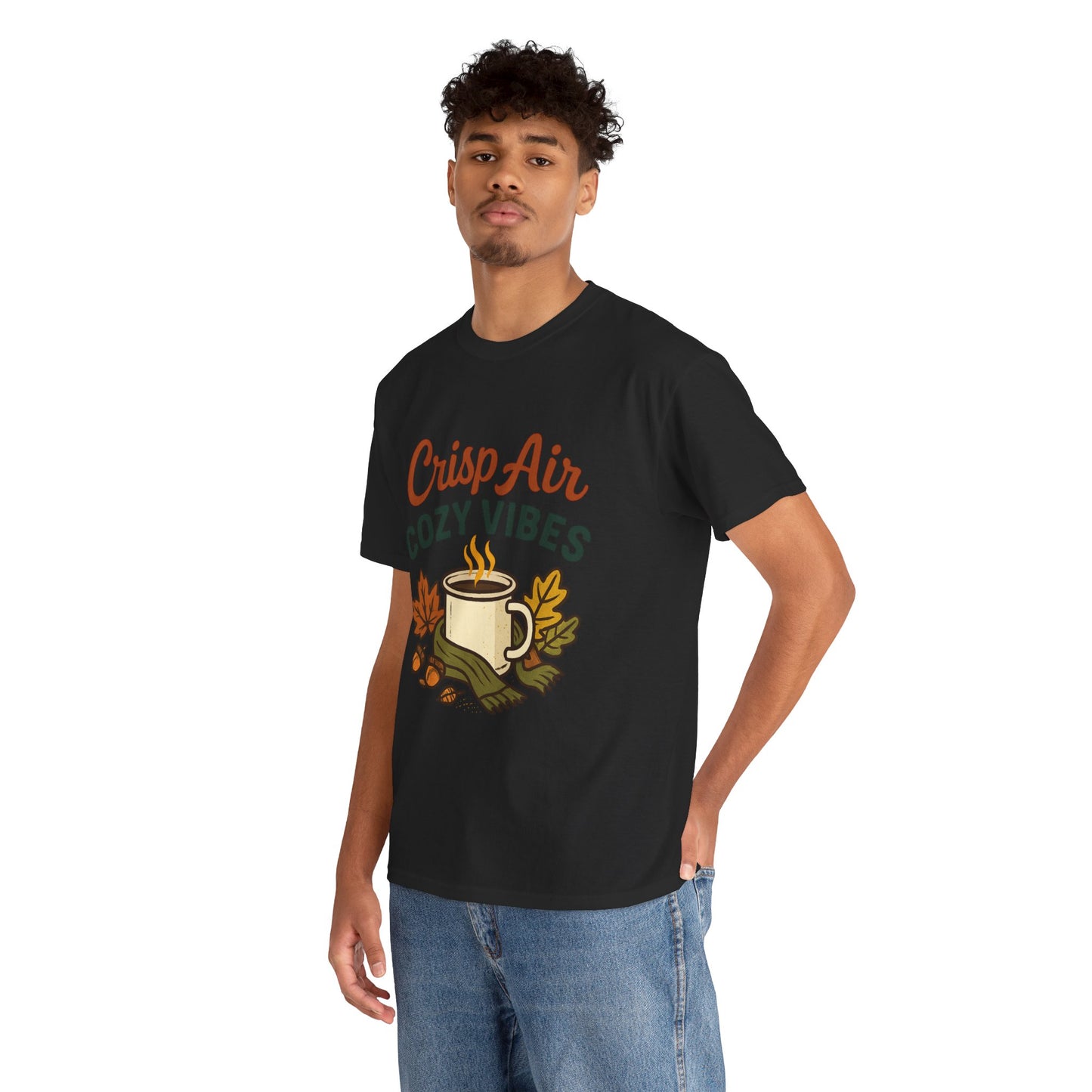 Fall Graphic Tee | Crisp Air Cozy Vibes Unisex Cotton Shirt, Autumn Apparel