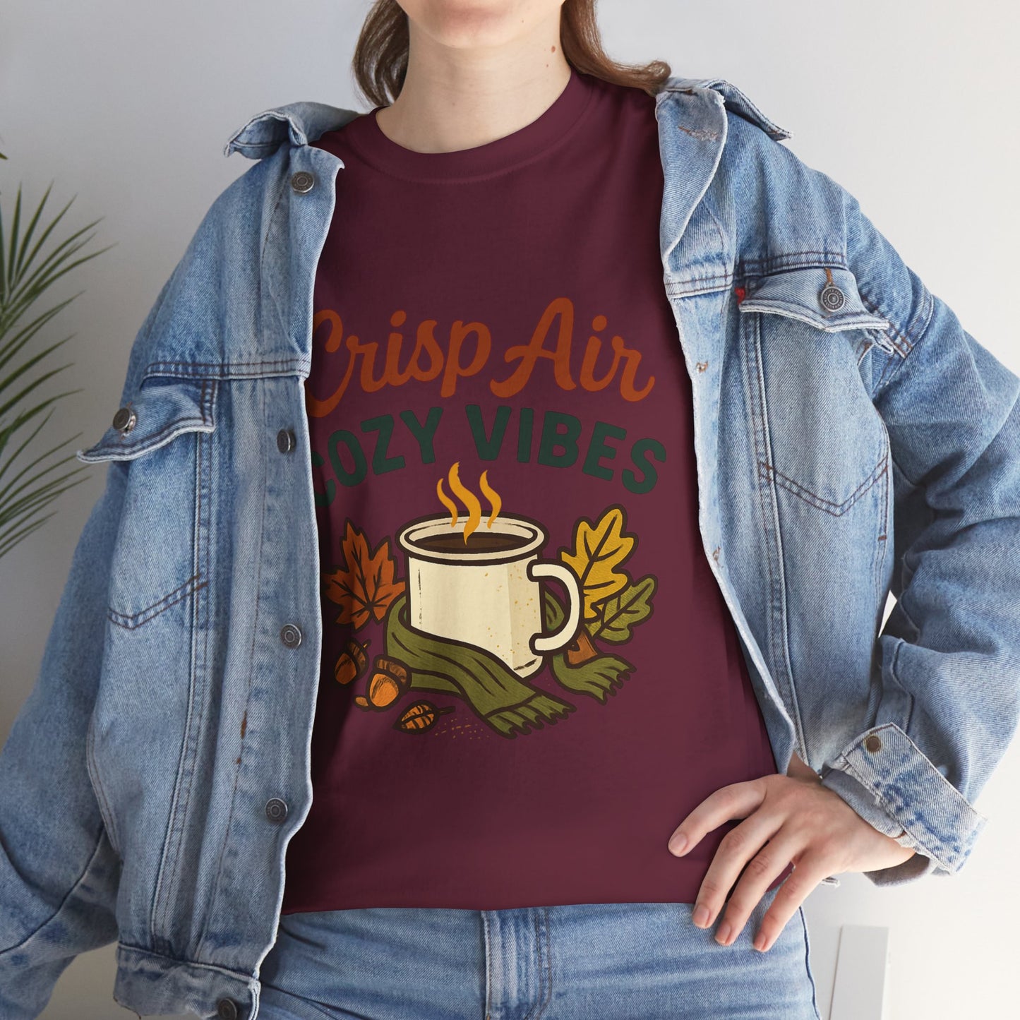 Fall Graphic Tee | Crisp Air Cozy Vibes Unisex Cotton Shirt, Autumn Apparel