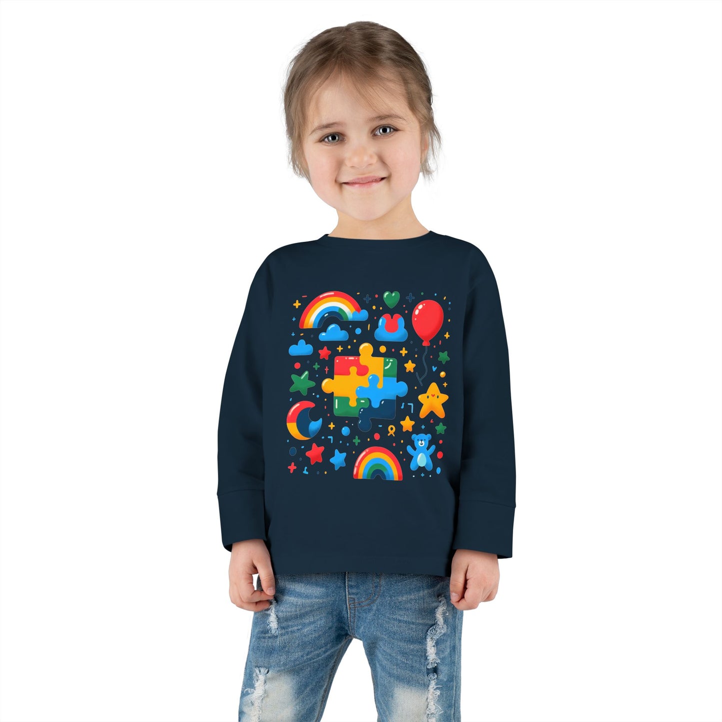 Rainbow Puzzle Toddler Shirt – Fun Long Sleeve Tee for Kids
