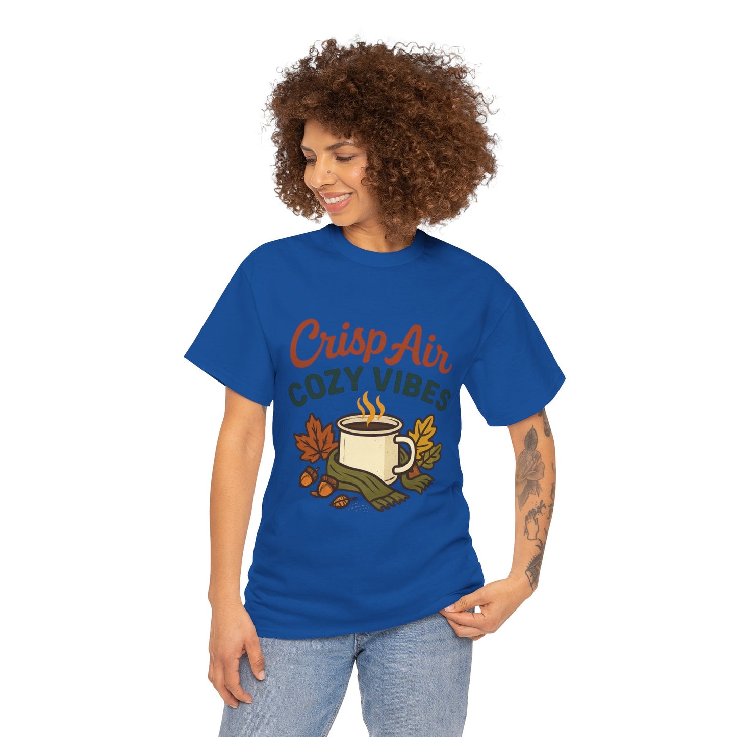 Fall Graphic Tee | Crisp Air Cozy Vibes Unisex Cotton Shirt, Autumn Apparel