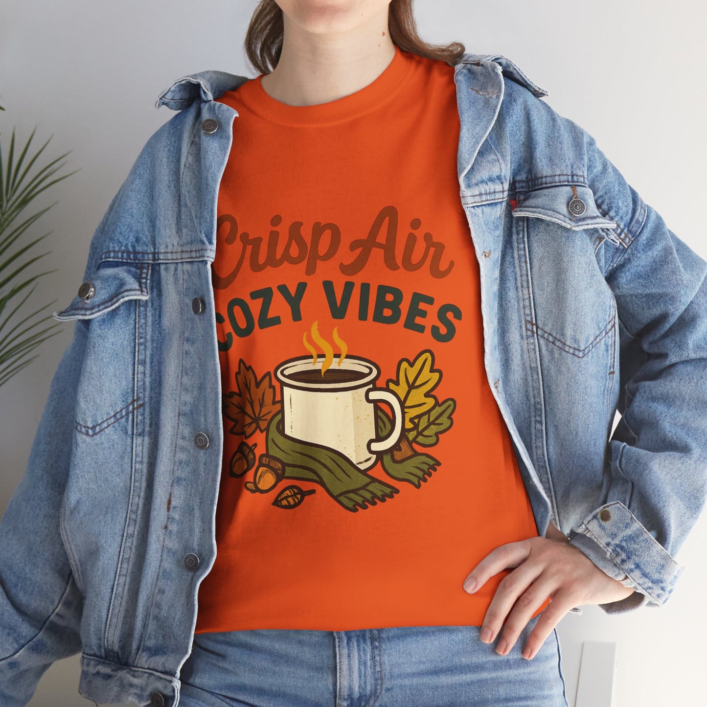 Fall Graphic Tee | Crisp Air Cozy Vibes Unisex Cotton Shirt, Autumn Apparel