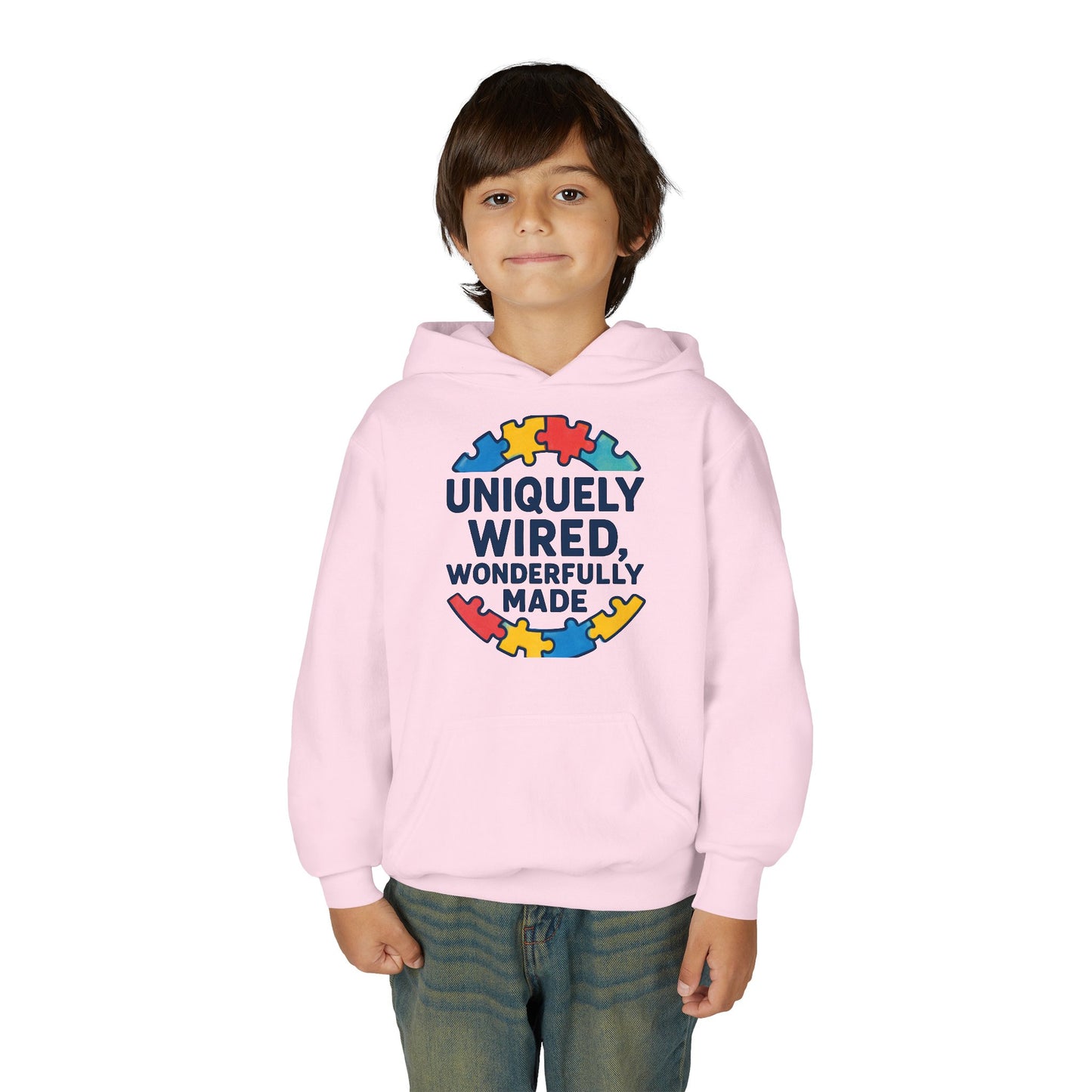 Soft Youth Hoodie – Inspirational “Uniquely Wired, Wonderfully Made” Pullover | Cozy Streetwear for Kids