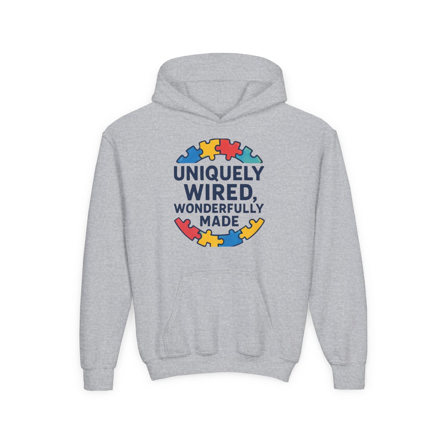 Soft Youth Hoodie – Inspirational “Uniquely Wired, Wonderfully Made” Pullover | Cozy Streetwear for Kids