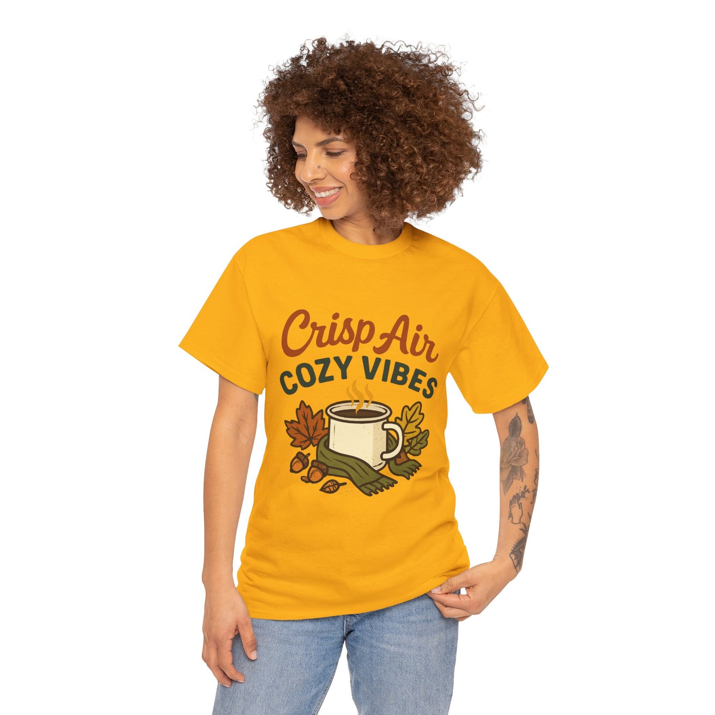 Fall Graphic Tee | Crisp Air Cozy Vibes Unisex Cotton Shirt, Autumn Apparel