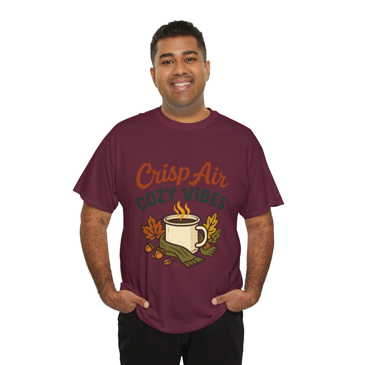 Fall Graphic Tee | Crisp Air Cozy Vibes Unisex Cotton Shirt, Autumn Apparel