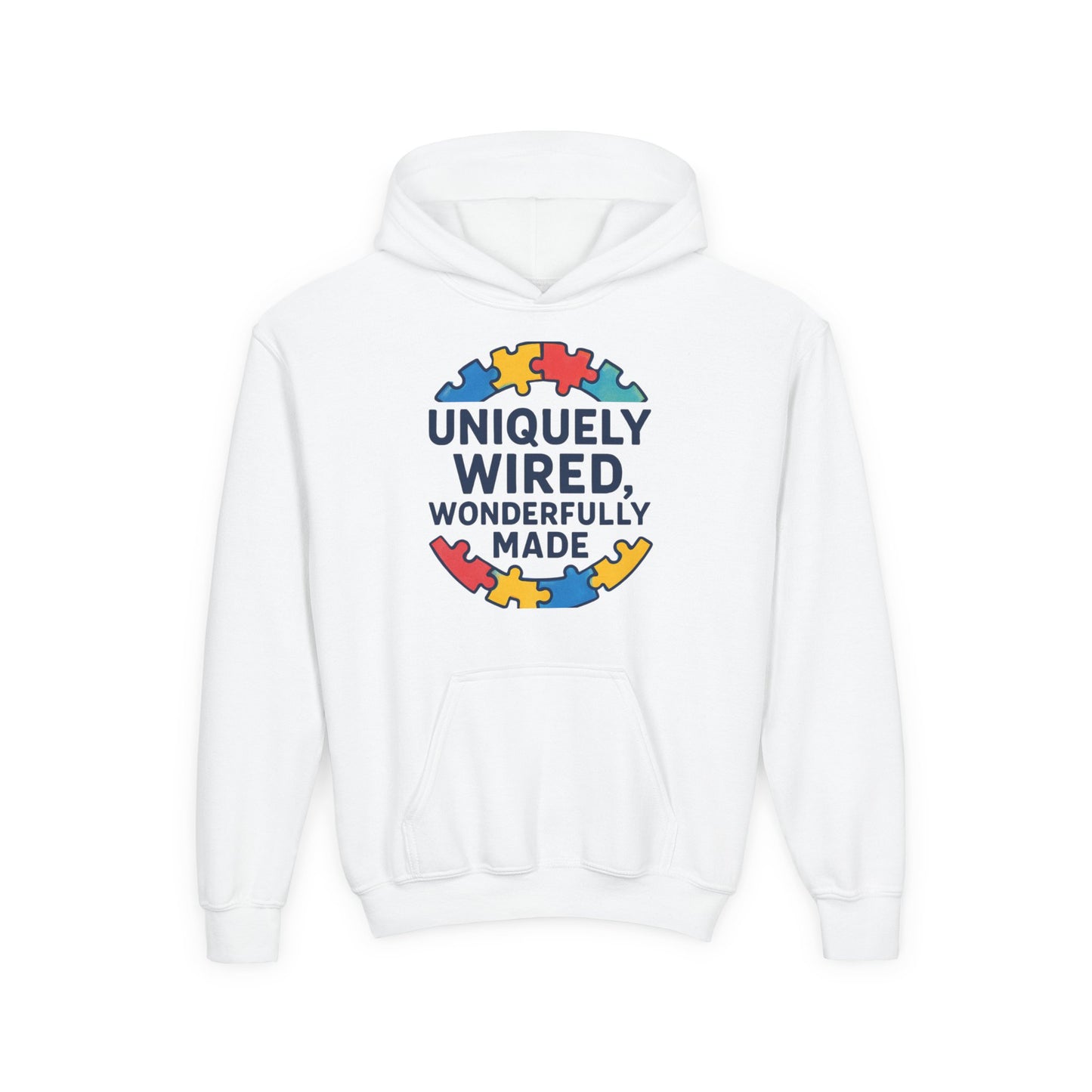 Soft Youth Hoodie – Inspirational “Uniquely Wired, Wonderfully Made” Pullover | Cozy Streetwear for Kids