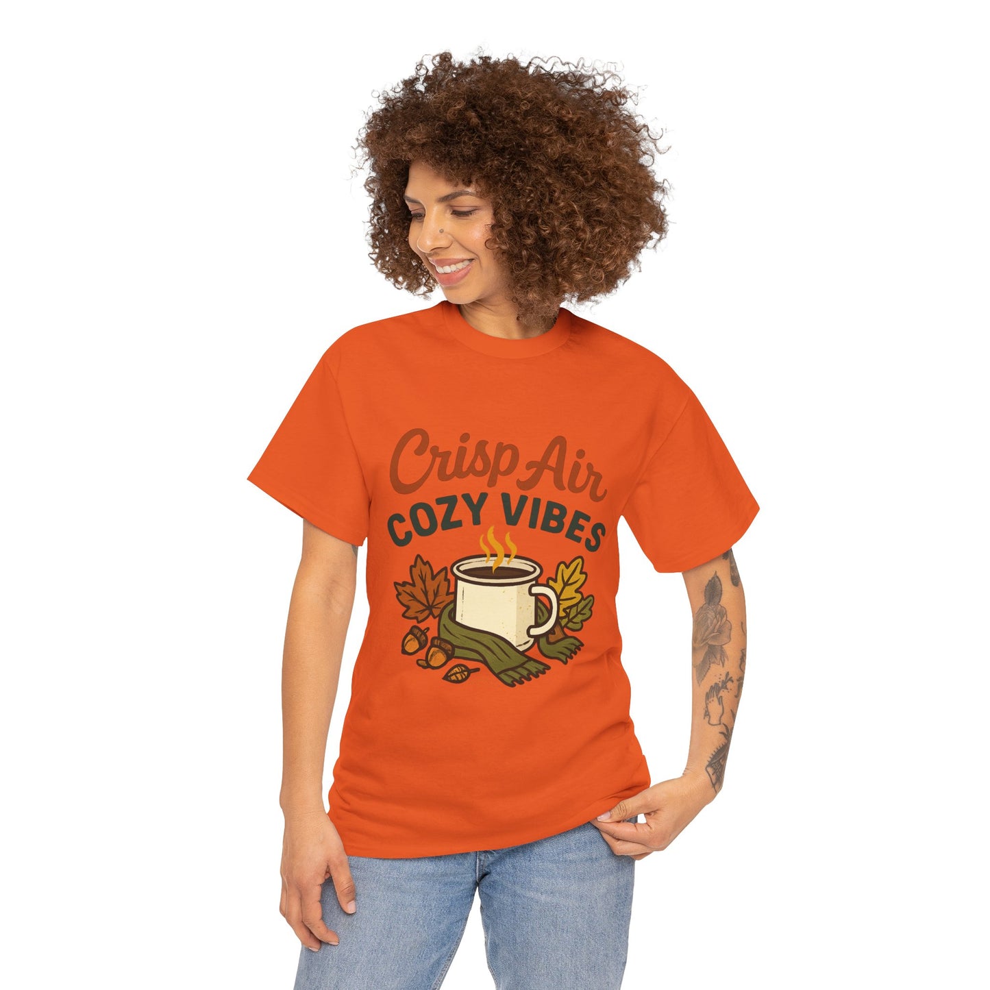 Fall Graphic Tee | Crisp Air Cozy Vibes Unisex Cotton Shirt, Autumn Apparel