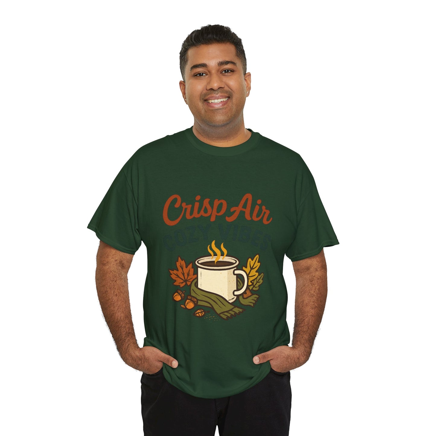 Fall Graphic Tee | Crisp Air Cozy Vibes Unisex Cotton Shirt, Autumn Apparel