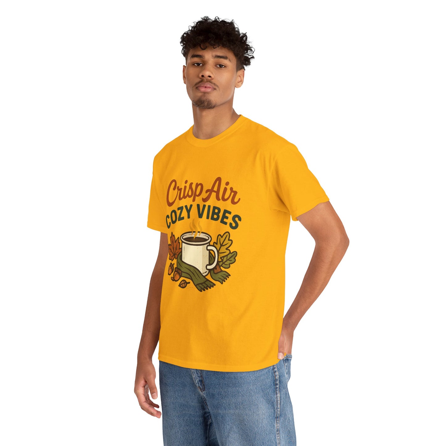 Fall Graphic Tee | Crisp Air Cozy Vibes Unisex Cotton Shirt, Autumn Apparel