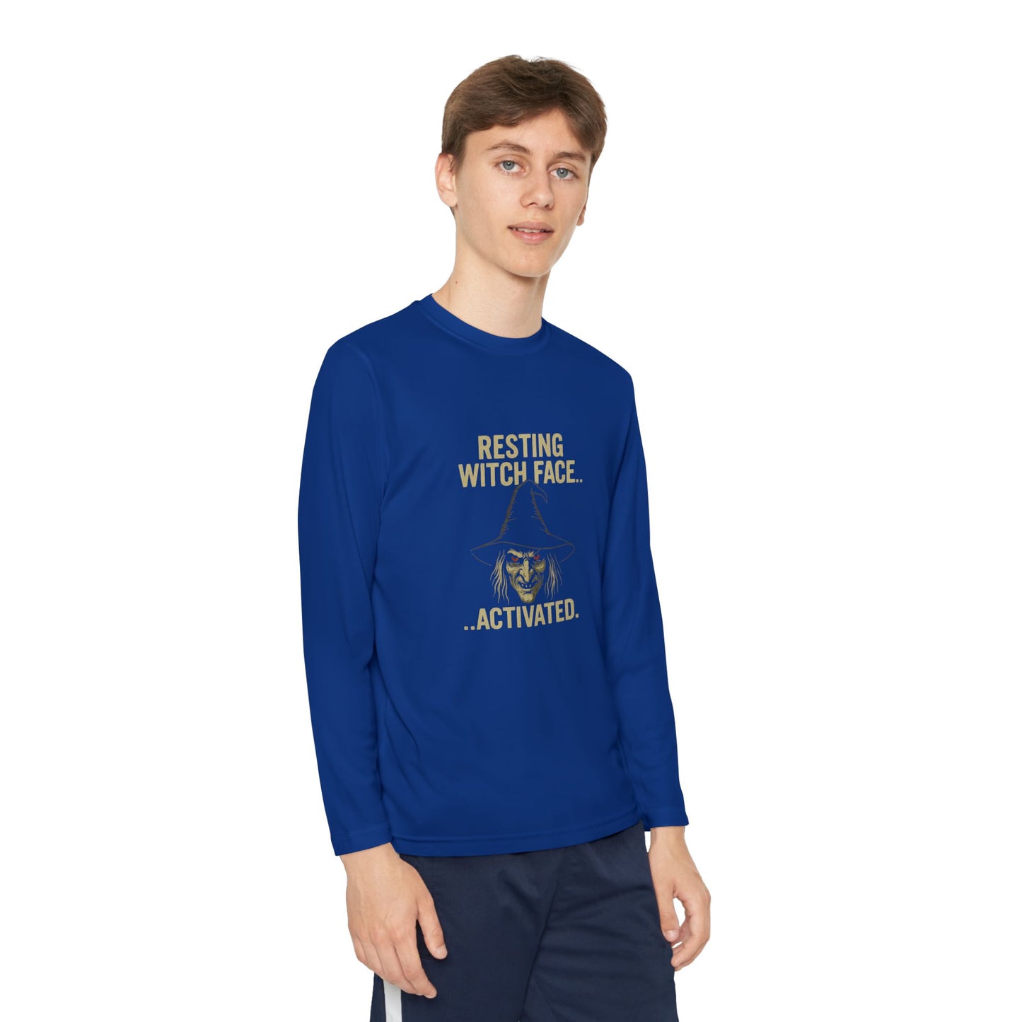 Resting Witch Face Activated Youth Long Sleeve Tee, Halloween Costume Shirt, Kid's Spooky Apparel, Witchy Tee, Fall Basics