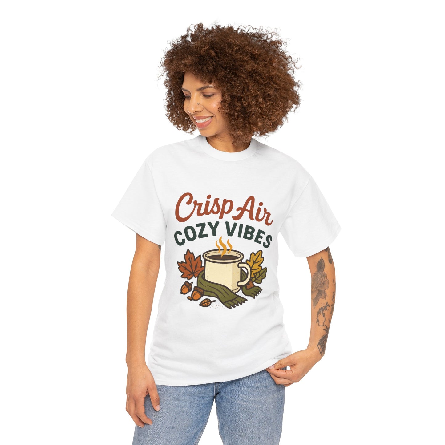 Fall Graphic Tee | Crisp Air Cozy Vibes Unisex Cotton Shirt, Autumn Apparel