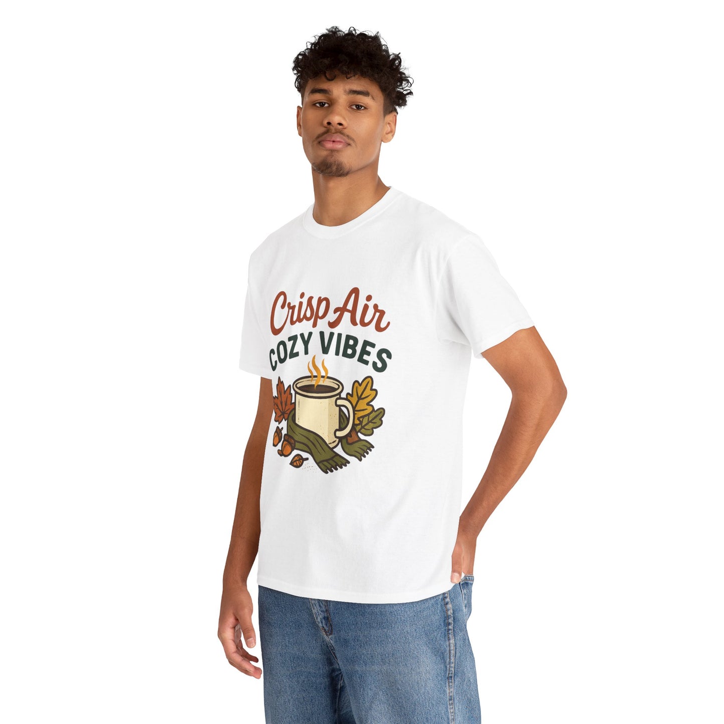 Fall Graphic Tee | Crisp Air Cozy Vibes Unisex Cotton Shirt, Autumn Apparel