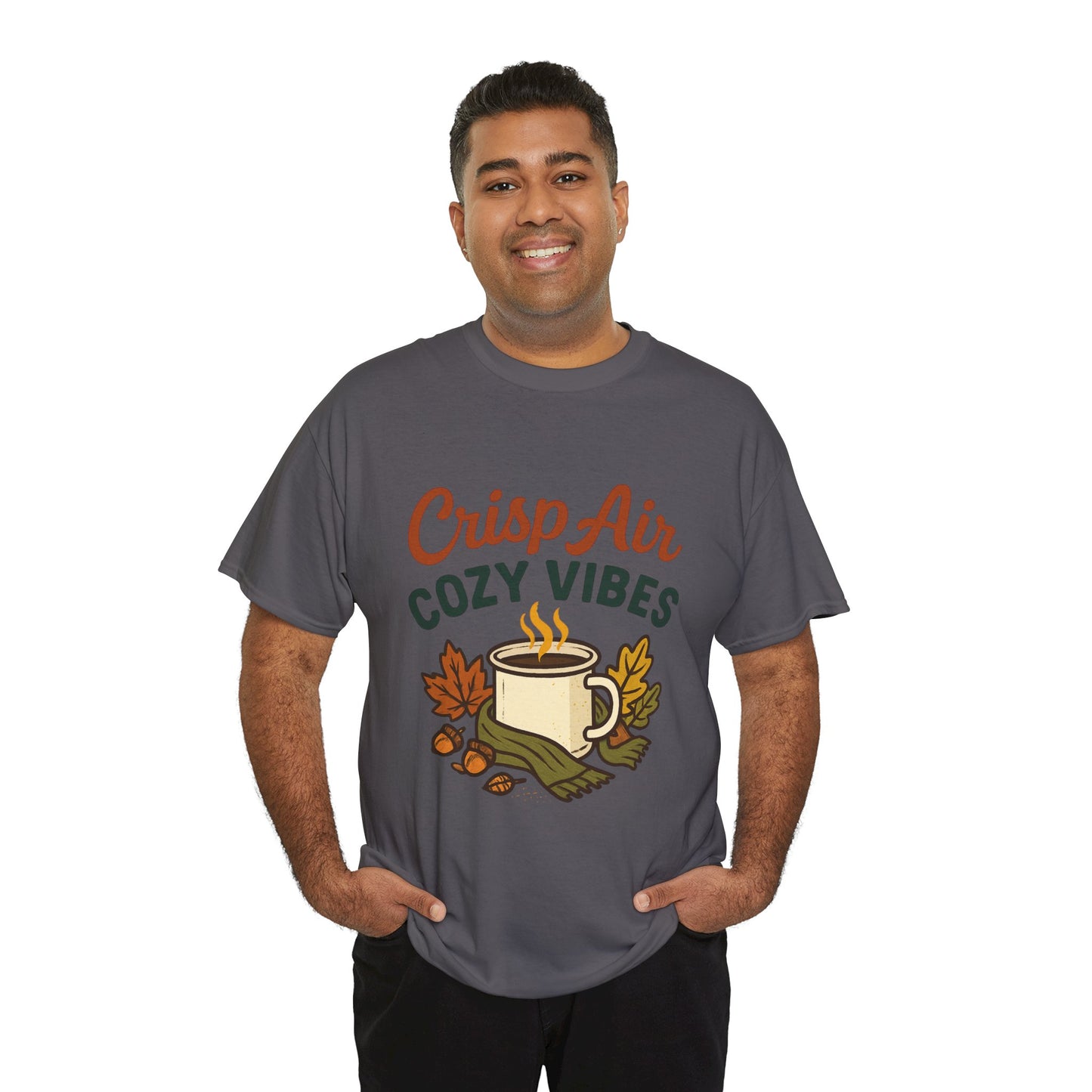 Fall Graphic Tee | Crisp Air Cozy Vibes Unisex Cotton Shirt, Autumn Apparel
