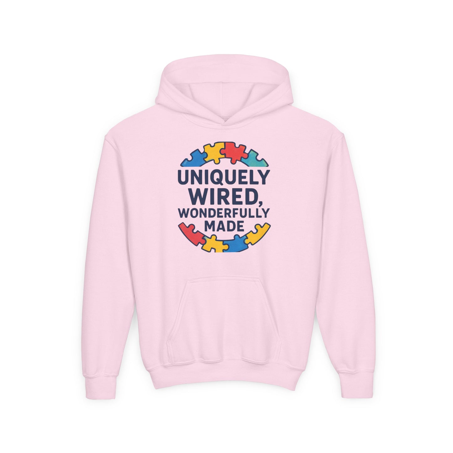 Soft Youth Hoodie – Inspirational “Uniquely Wired, Wonderfully Made” Pullover | Cozy Streetwear for Kids
