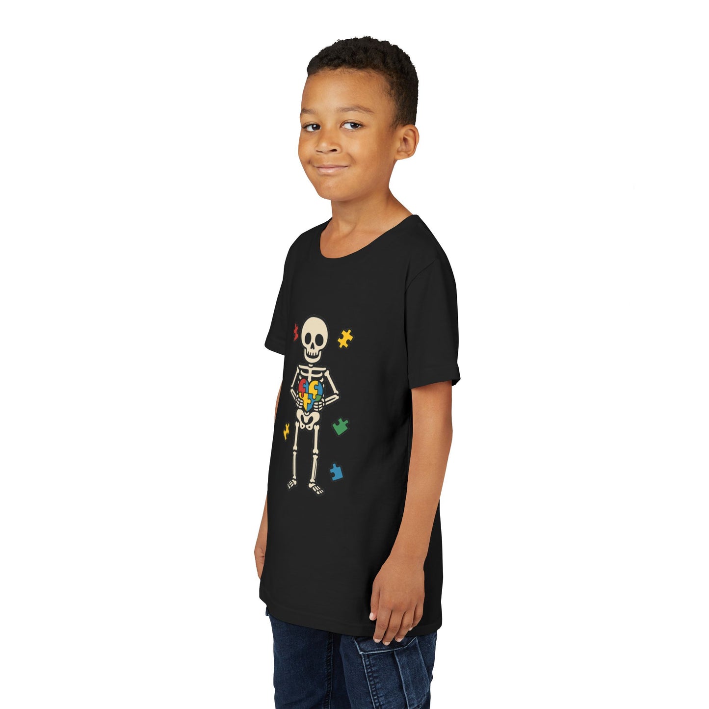 Spooky Skeleton Puzzle Heart Kids Tee β Fun Halloween Youth Shirt