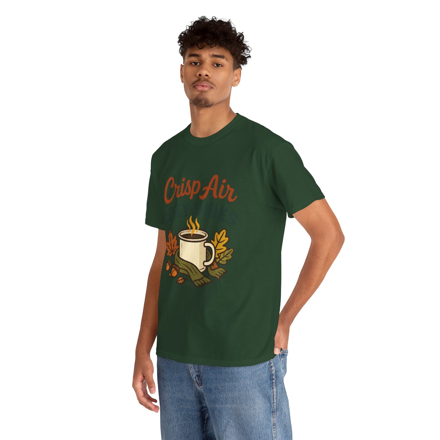 Fall Graphic Tee | Crisp Air Cozy Vibes Unisex Cotton Shirt, Autumn Apparel