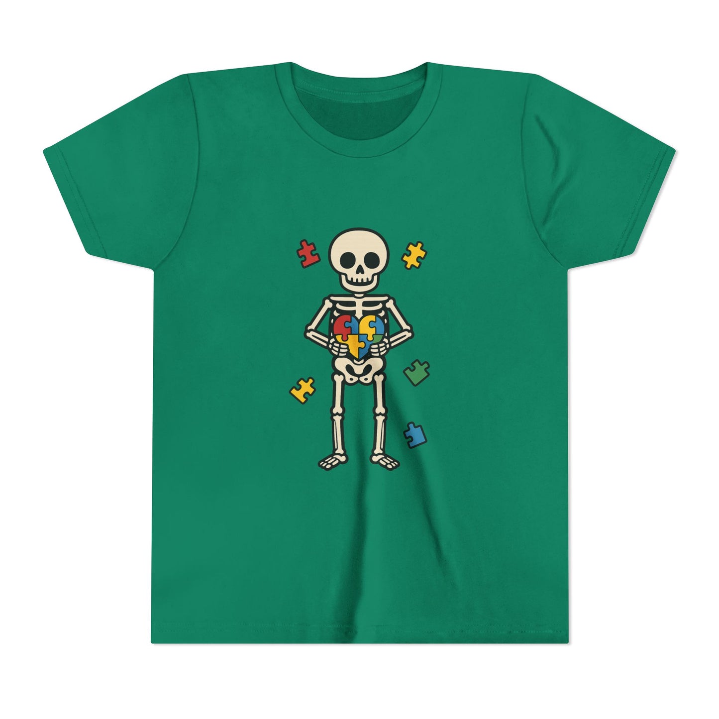 Spooky Skeleton Puzzle Heart Kids Tee β Fun Halloween Youth Shirt