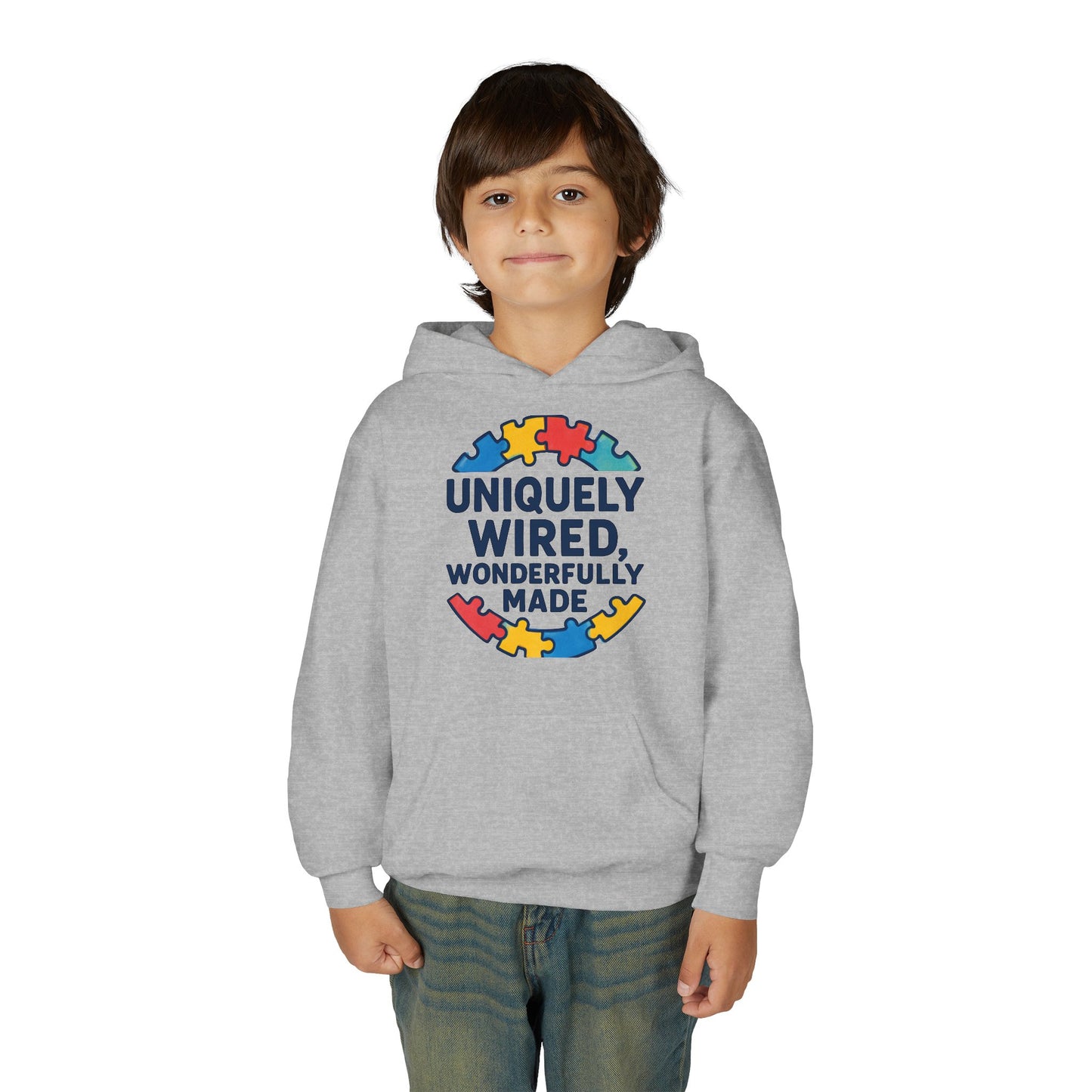 Soft Youth Hoodie – Inspirational “Uniquely Wired, Wonderfully Made” Pullover | Cozy Streetwear for Kids