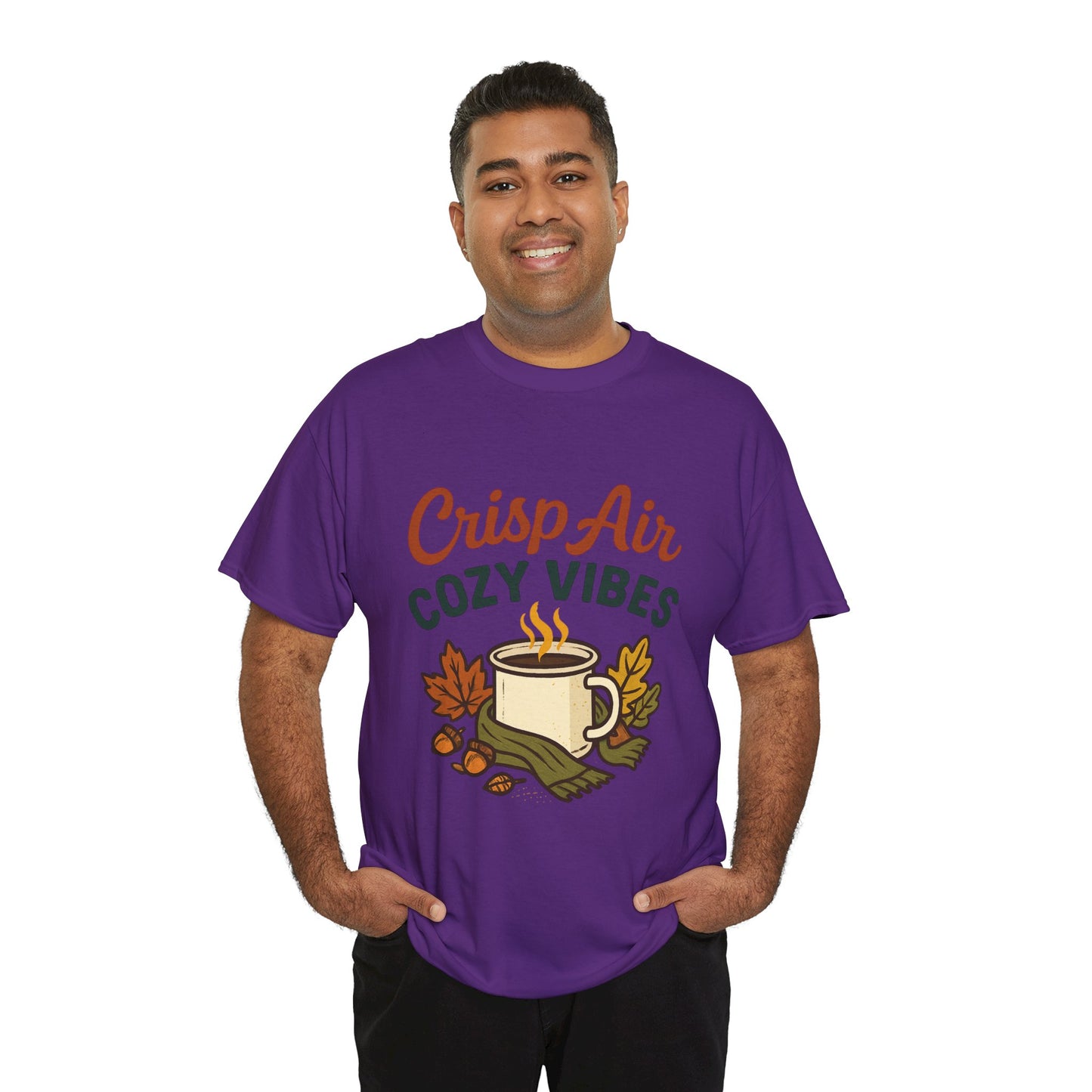 Fall Graphic Tee | Crisp Air Cozy Vibes Unisex Cotton Shirt, Autumn Apparel