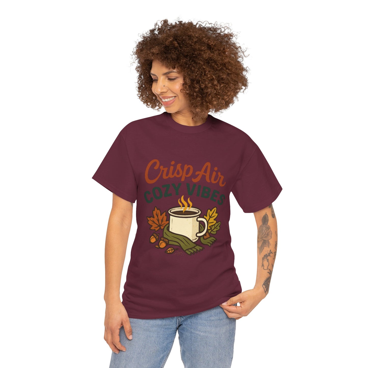 Fall Graphic Tee | Crisp Air Cozy Vibes Unisex Cotton Shirt, Autumn Apparel