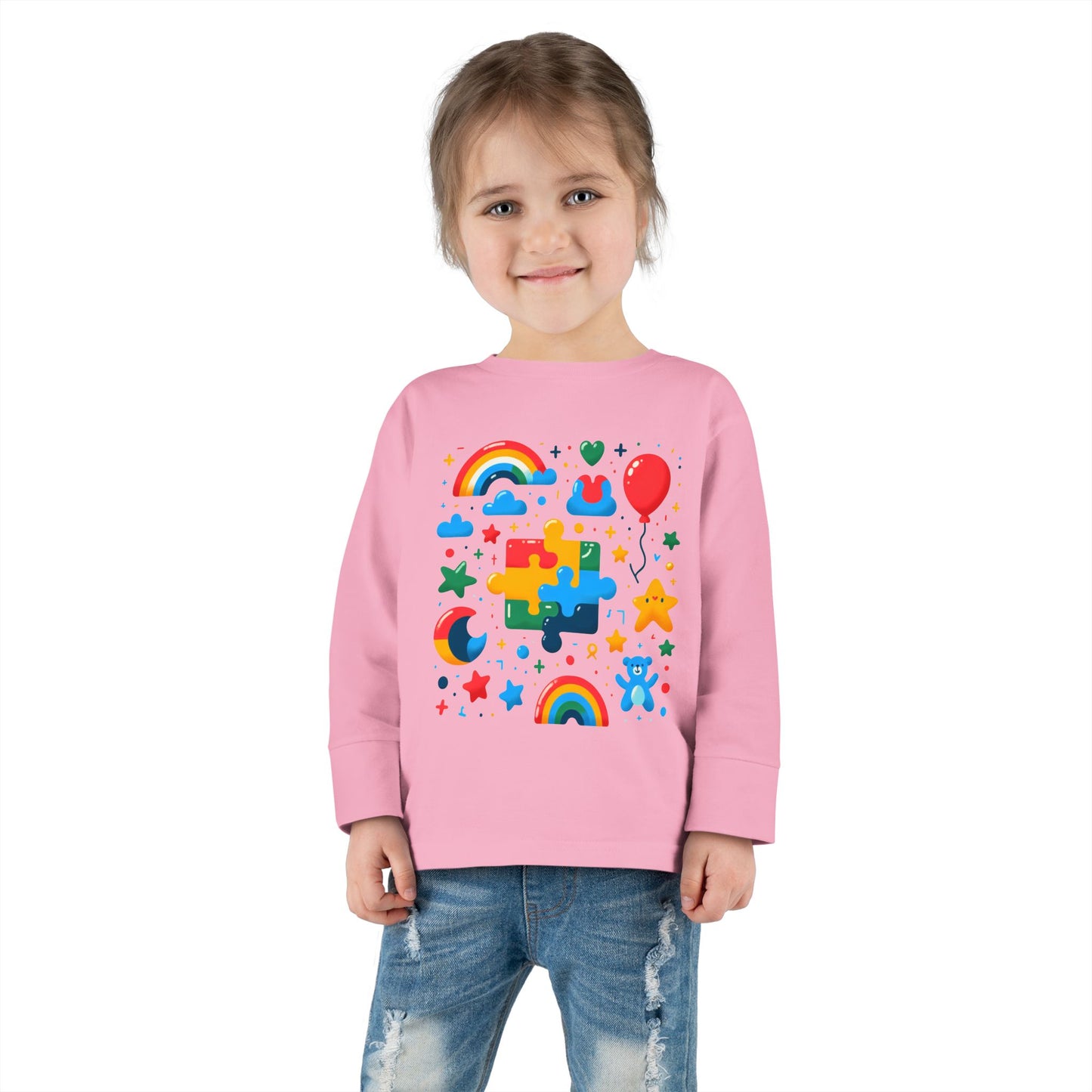 Rainbow Puzzle Toddler Shirt – Fun Long Sleeve Tee for Kids