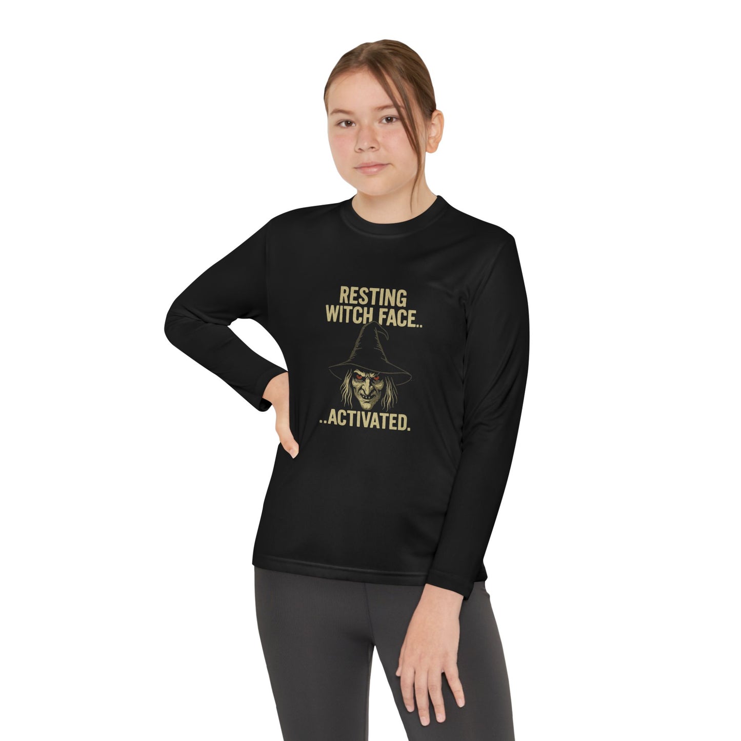 Resting Witch Face Activated Youth Long Sleeve Tee, Halloween Costume Shirt, Kid's Spooky Apparel, Witchy Tee, Fall Basics