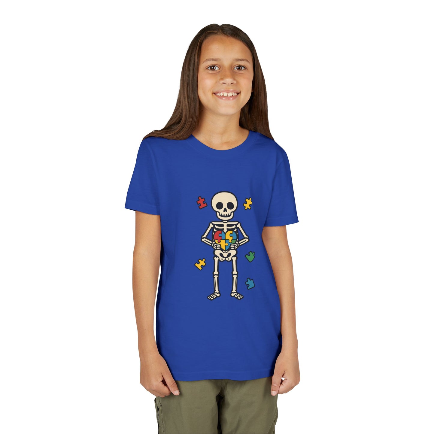 Spooky Skeleton Puzzle Heart Kids Tee β Fun Halloween Youth Shirt