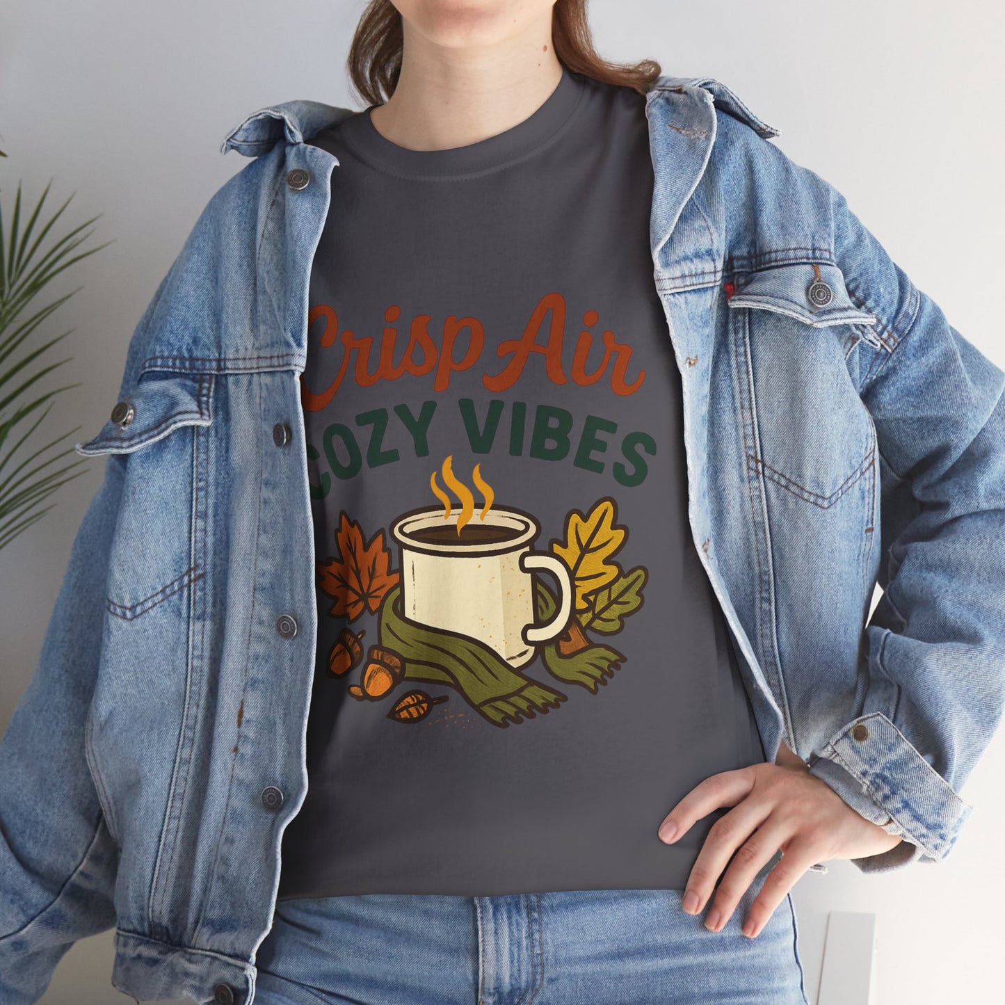 Fall Graphic Tee | Crisp Air Cozy Vibes Unisex Cotton Shirt, Autumn Apparel