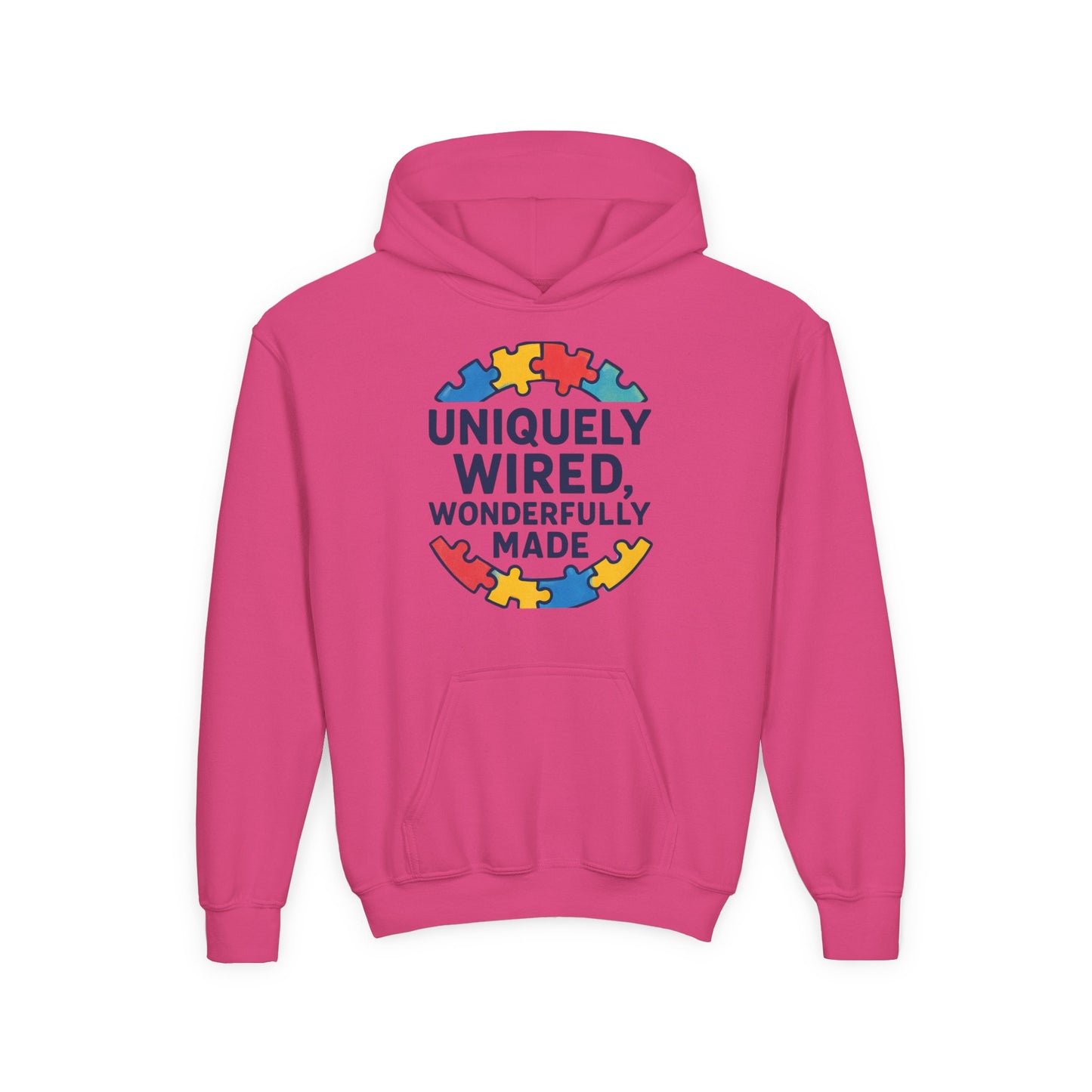 Soft Youth Hoodie – Inspirational “Uniquely Wired, Wonderfully Made” Pullover | Cozy Streetwear for Kids