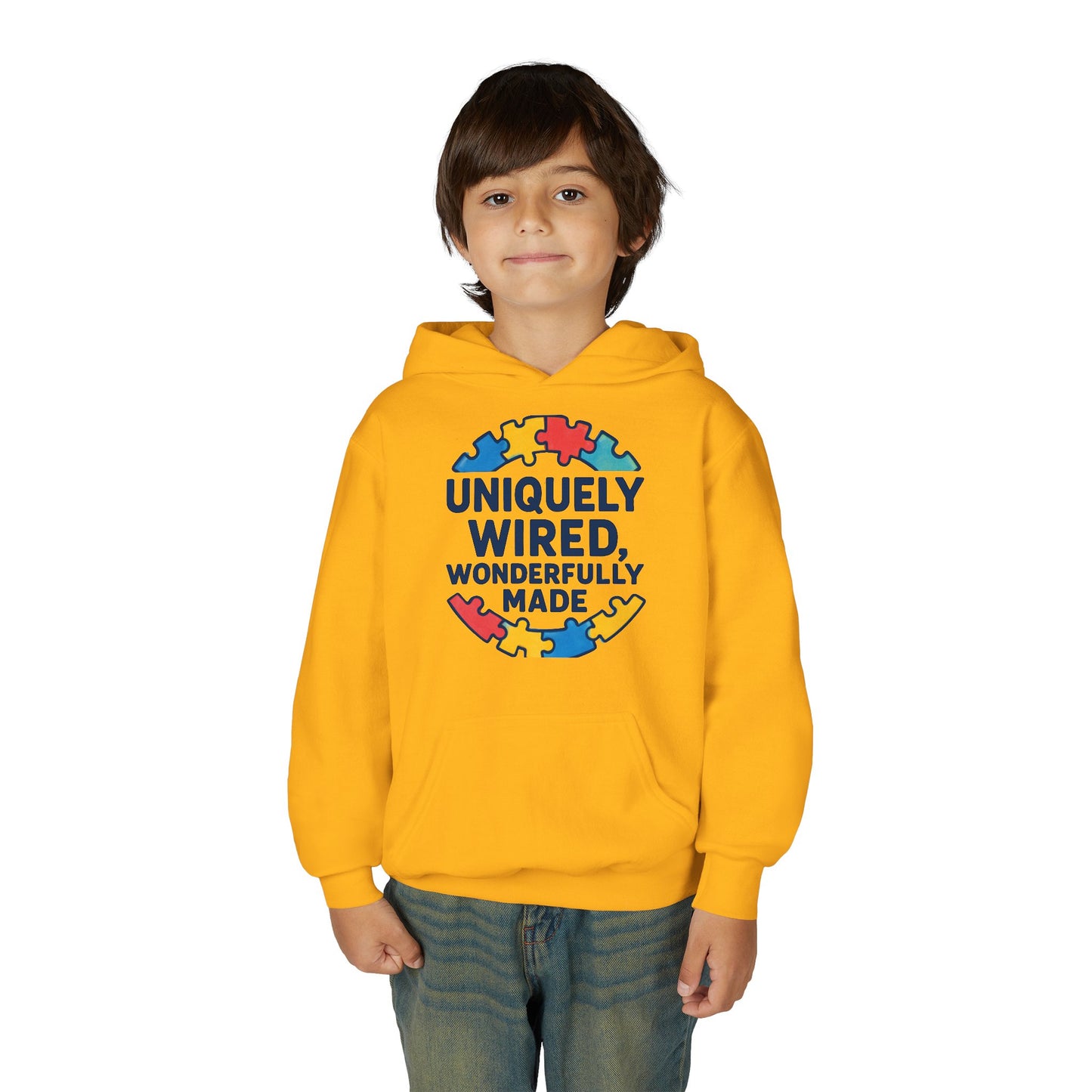 Soft Youth Hoodie – Inspirational “Uniquely Wired, Wonderfully Made” Pullover | Cozy Streetwear for Kids