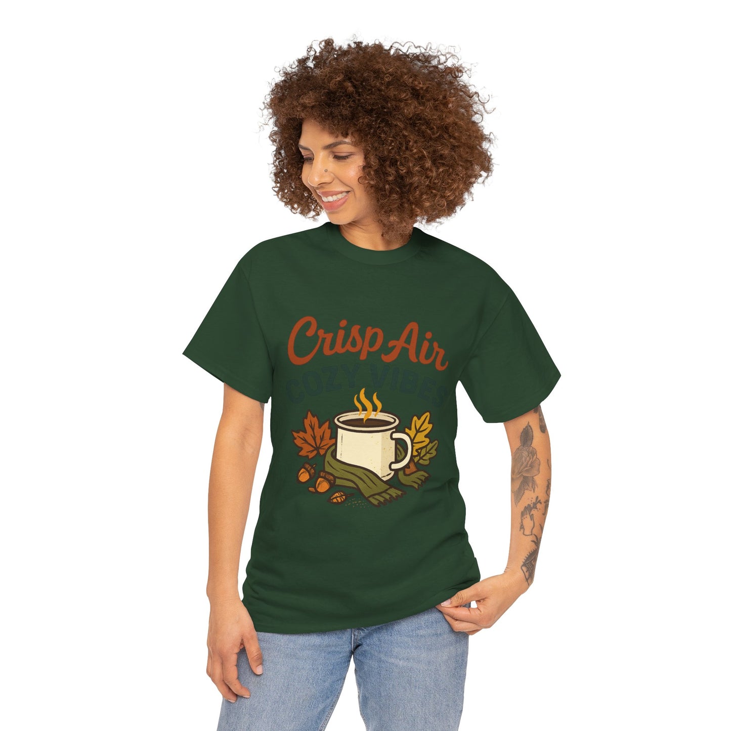 Fall Graphic Tee | Crisp Air Cozy Vibes Unisex Cotton Shirt, Autumn Apparel