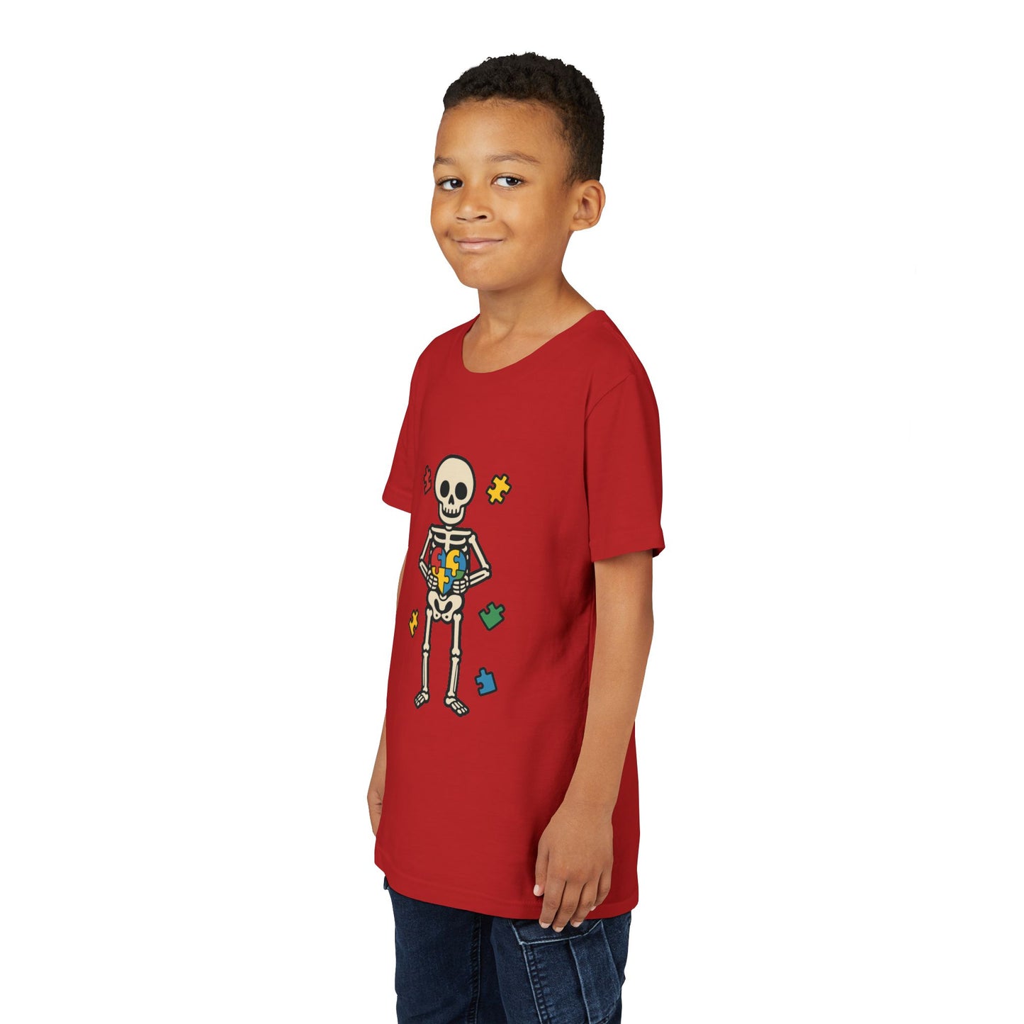 Spooky Skeleton Puzzle Heart Kids Tee β Fun Halloween Youth Shirt