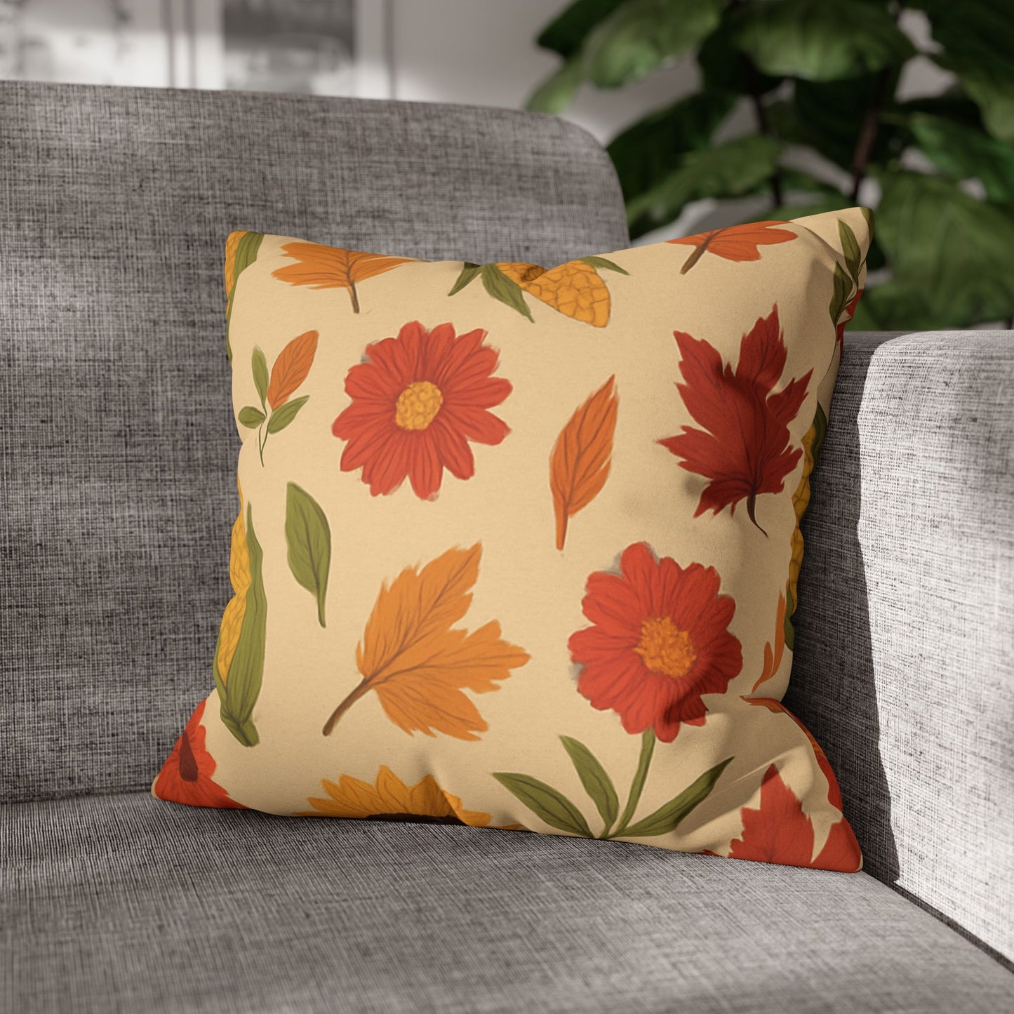 Autumn Floral Pillowcase, Cozy Home Decor, Fall Accent Cushion Case, Seasonal Throw Pillow, Thanksgiving Gift Idea