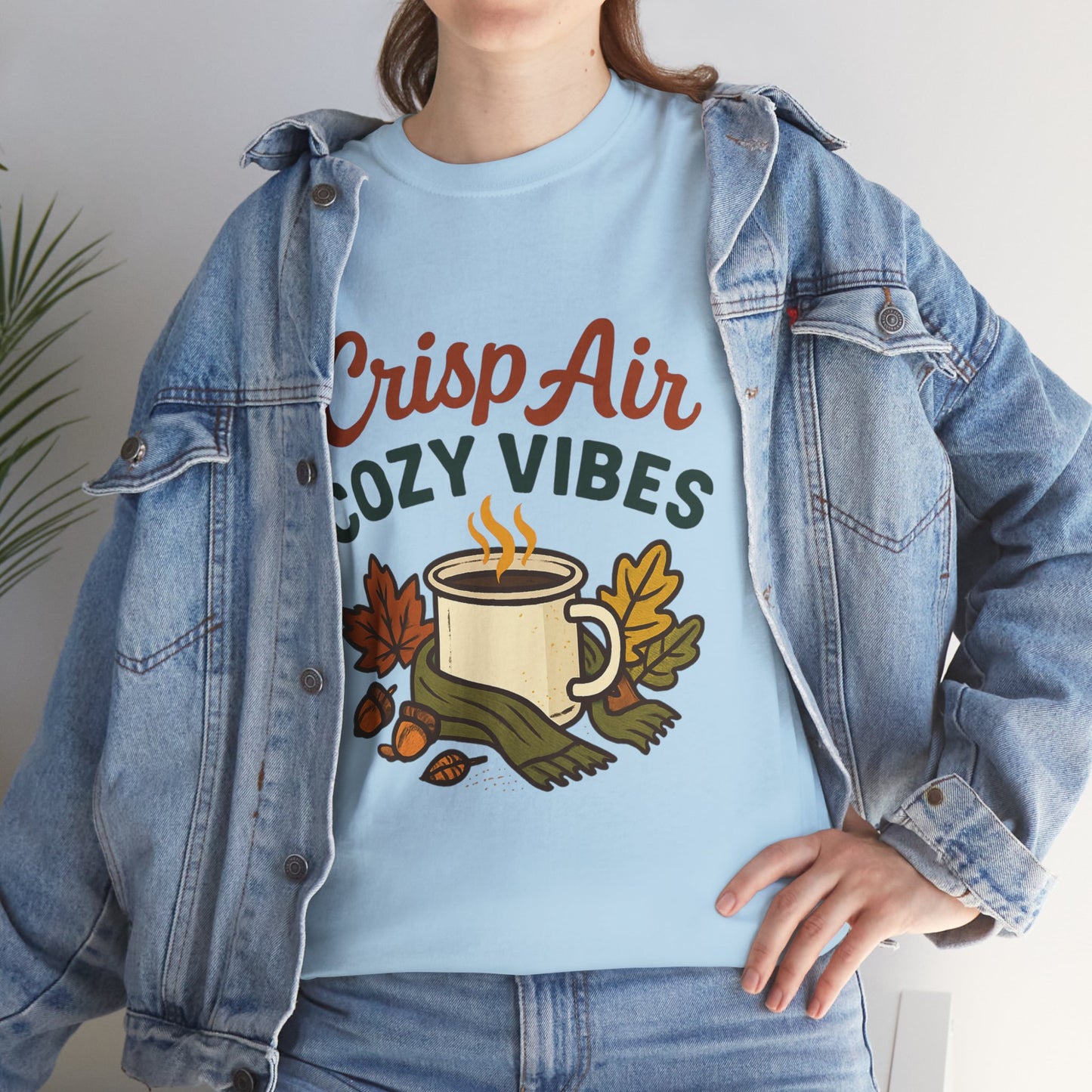 Fall Graphic Tee | Crisp Air Cozy Vibes Unisex Cotton Shirt, Autumn Apparel