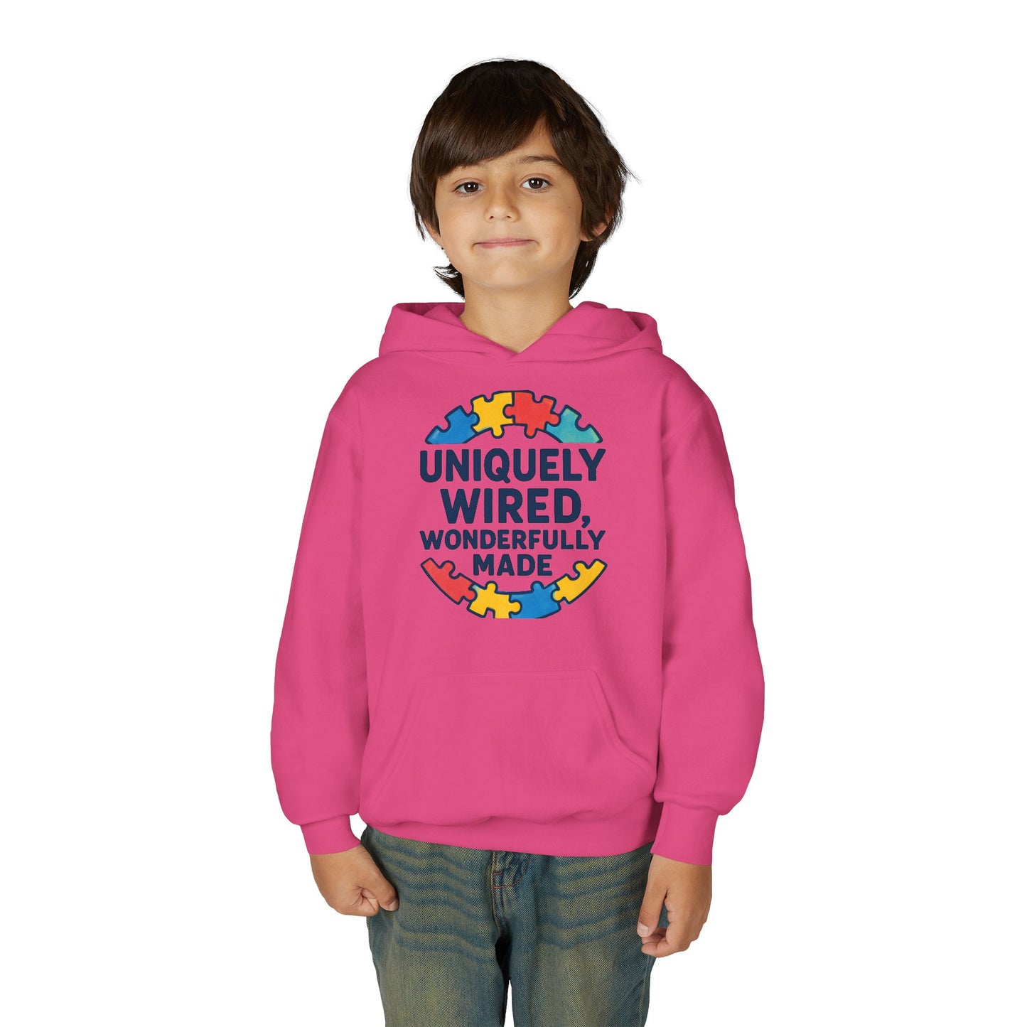 Soft Youth Hoodie – Inspirational “Uniquely Wired, Wonderfully Made” Pullover | Cozy Streetwear for Kids