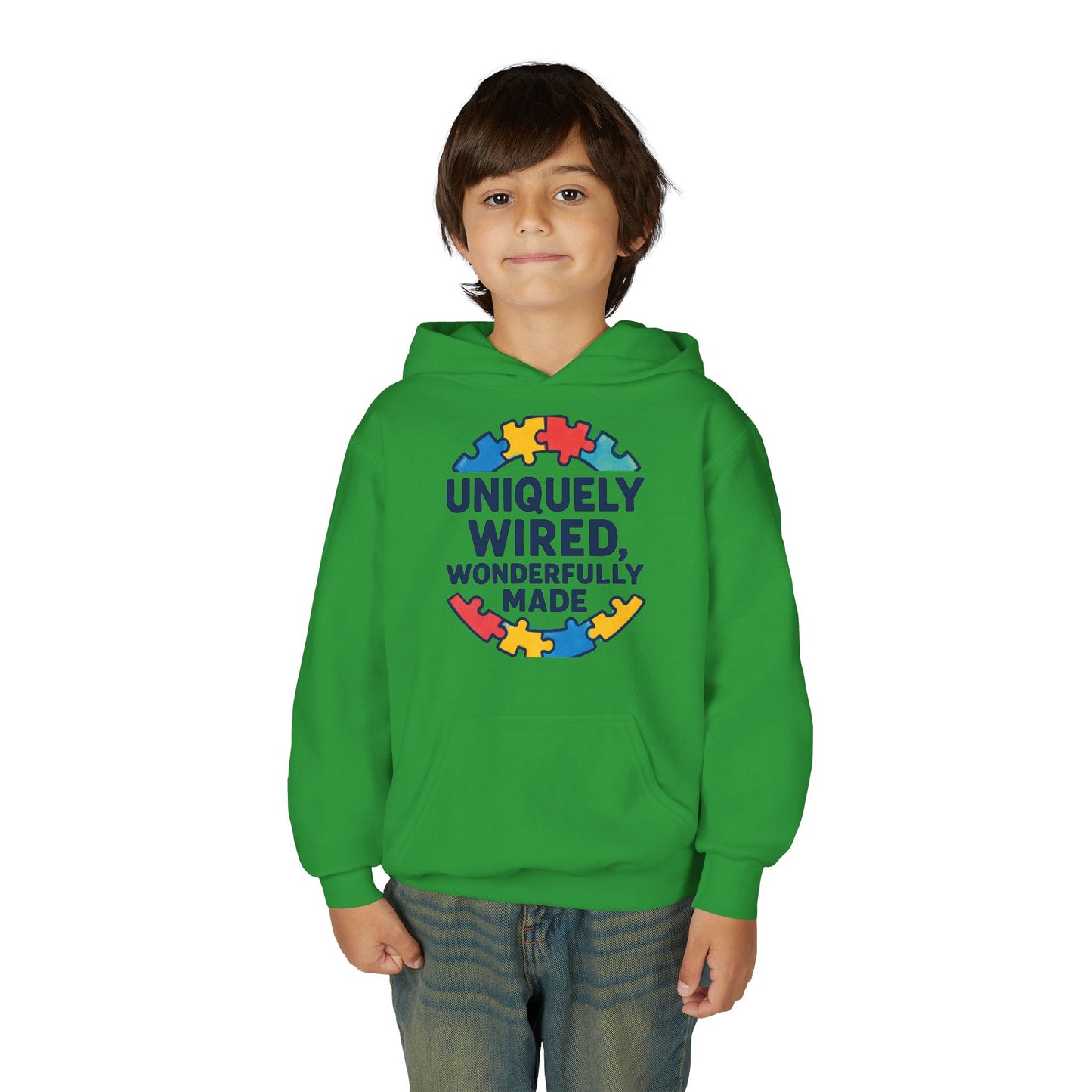 Soft Youth Hoodie – Inspirational “Uniquely Wired, Wonderfully Made” Pullover | Cozy Streetwear for Kids