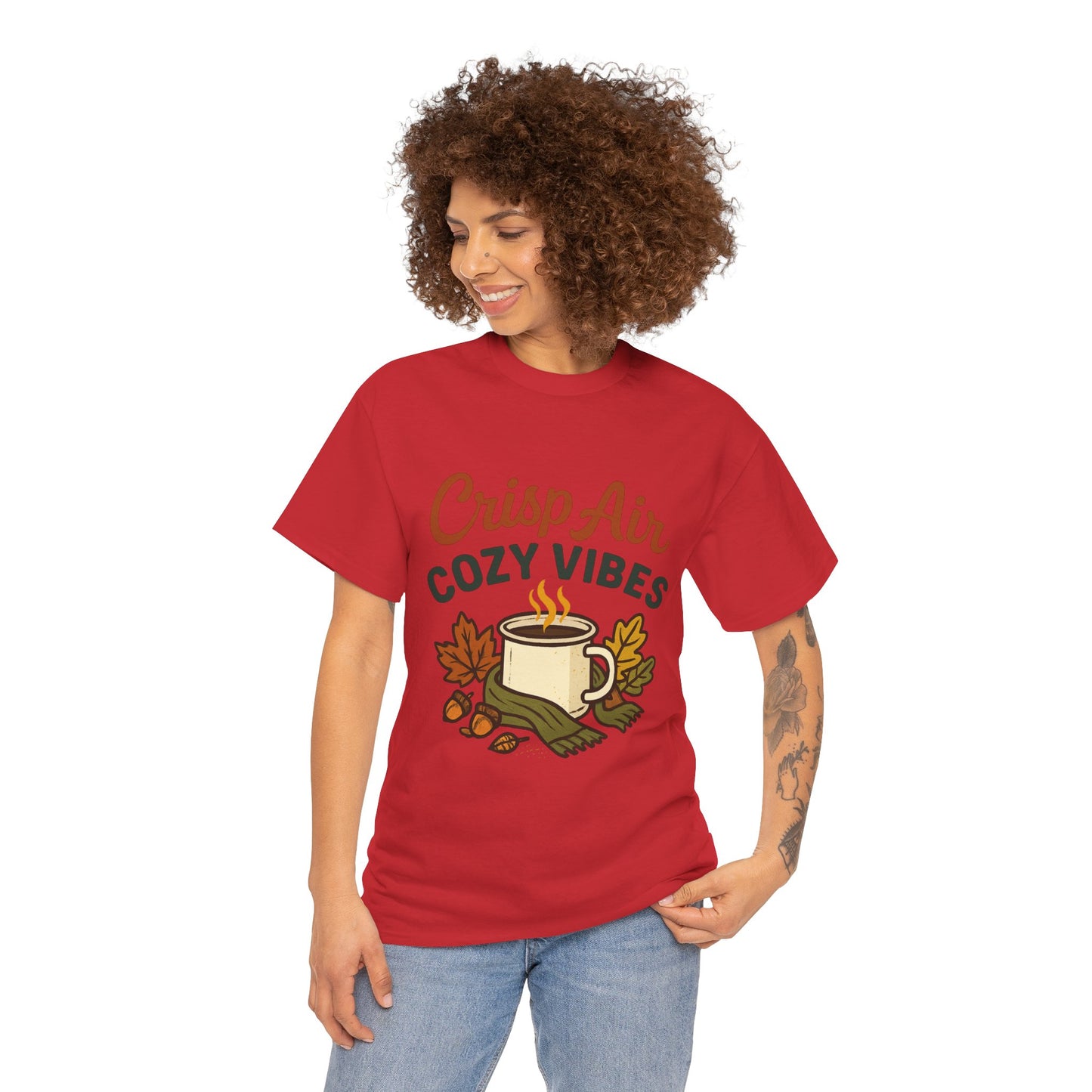 Fall Graphic Tee | Crisp Air Cozy Vibes Unisex Cotton Shirt, Autumn Apparel