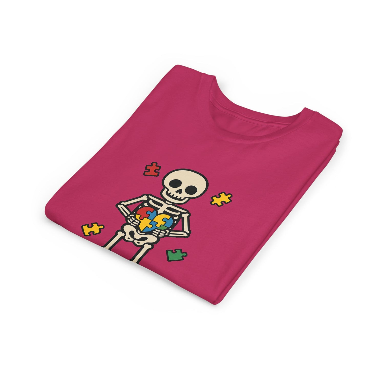 Spooky Skeleton Puzzle Heart Kids Tee β Fun Halloween Youth Shirt