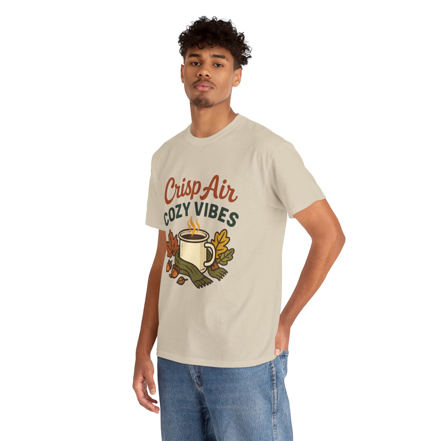 Fall Graphic Tee | Crisp Air Cozy Vibes Unisex Cotton Shirt, Autumn Apparel