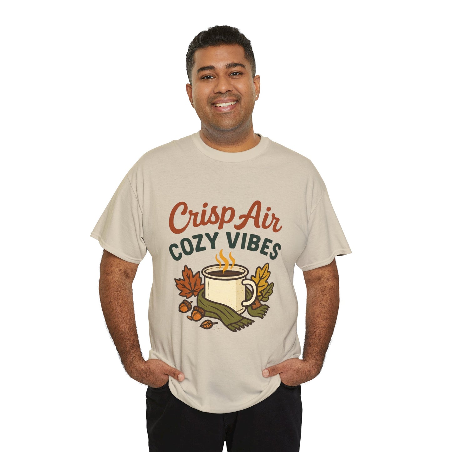 Fall Graphic Tee | Crisp Air Cozy Vibes Unisex Cotton Shirt, Autumn Apparel