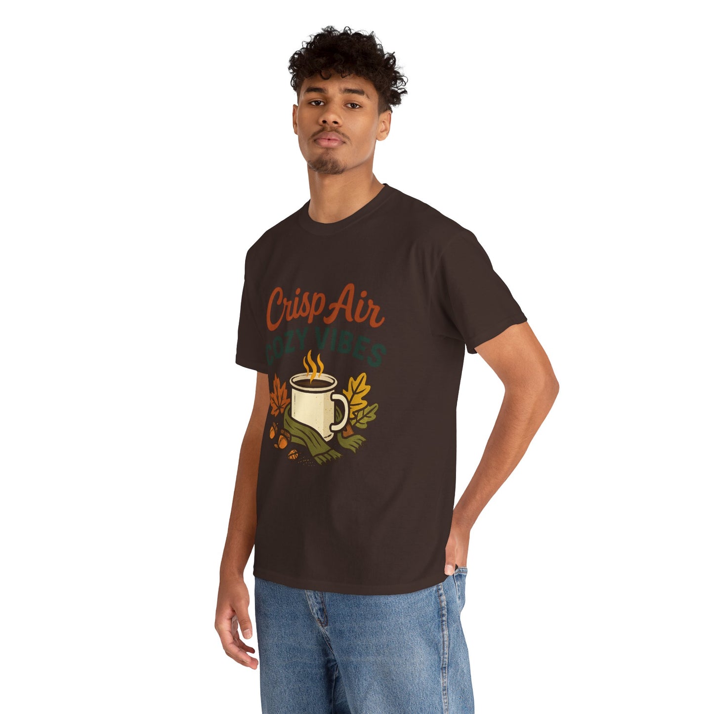 Fall Graphic Tee | Crisp Air Cozy Vibes Unisex Cotton Shirt, Autumn Apparel