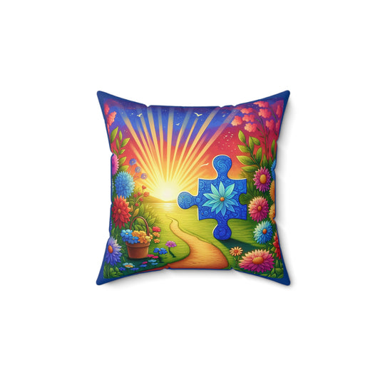 Inspirational Autism Awareness Pillow – Floral Puzzle Design, Cozy Square Cushion, Perfect Home Décor Gift