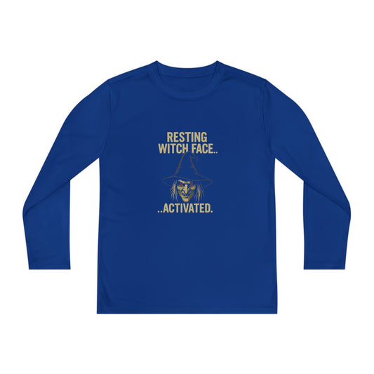 Resting Witch Face Activated Youth Long Sleeve Tee, Halloween Costume Shirt, Kid's Spooky Apparel, Witchy Tee, Fall Basics