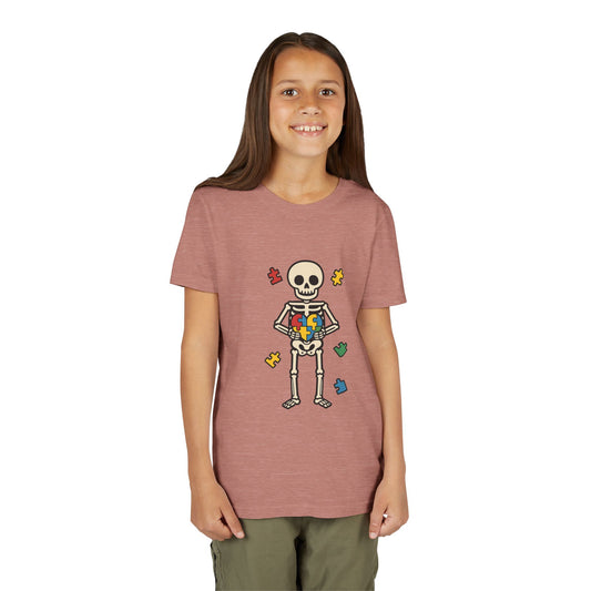 Spooky Skeleton Puzzle Heart Kids Tee – Fun Halloween Youth Shirt