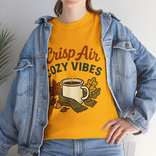 Fall Graphic Tee | Crisp Air Cozy Vibes Unisex Cotton Shirt, Autumn Apparel